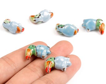 Koraliki ceramiczne z motywem ptaków, glazurowane, rzeźbione, ręcznie robione, koraliki do naszyjników, koraliki łączące, 23,06 x 16,54 x 11,97 mm, NS1060