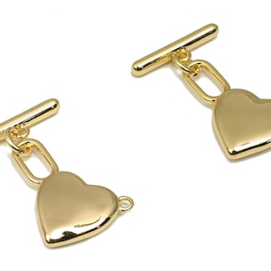 Brass Heart Toggle Clasps - 18K Real Gold Plated Brass - Toggle Necklace - Bracelet Toggle - 24.74x15.4x3.0mm - RGP4638