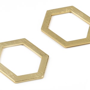 Brass Hexagon Charms - Brass Textured Hexagon Pendant - 18K Real Gold Plated Brass - Necklace Pendant - 26.72x19.3x1.15mm - RGP2267