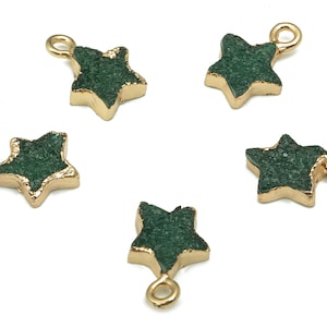 Druzy Star Earring Charms - Brass Green Resin Earrings - Star Pendant With Loop - Gold Tone Plating - 14.21x9.96x2.74mm - RC1214