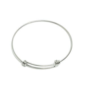63mm Adjustable Bangle Bracelet - One Loop Steel Bracelet - Expandable Wire Bangle for Charm - Steel Jewelry Supplies - 63x63x1.6mm - SS1719
