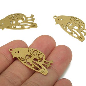 Brass Bird Earring Charms - Raw Brass Cutout Earring - Bird Pendant With Loop - Sparrow For Necklace - 35.47x17.98x0.65mm - PPA5625 image 1