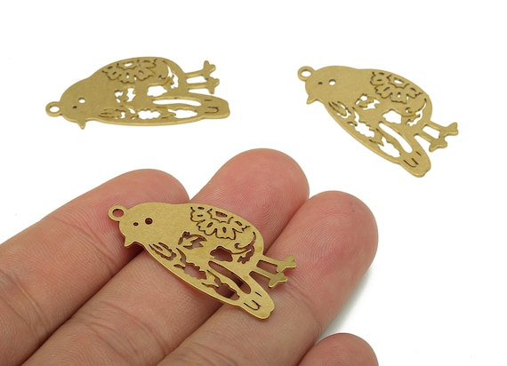 Brass Bird Earring Charms - Raw Brass Cutout Earring - Bird Pendant With Loop - Sparrow For Necklace - 35.47x17.98x0.65mm - PPA5625