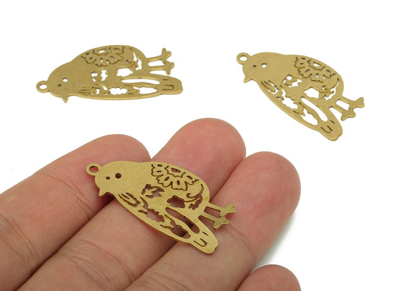 Brass Bird Earring Charms - Raw Brass Cutout Earring - Bird Pendant With Loop - Sparrow For Necklace - 35.47x17.98x0.65mm - PPA5625 image 1