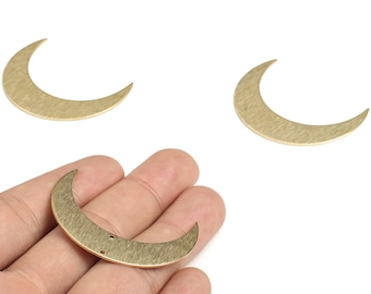 Brass Textured Moon Earring Connector - Raw Brass Moon Earring Charms - Earring Findings - Jewelry Supplies - 46.11x33.68x0.99mm - PP3787