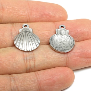 Edelstahl Muschel Charme - Strukturierte Silber Muschel Armband Charme - Schlichter Marine Charme - Minimalistischer Schmuck DIY - 20.56x16x2.75 mm - SS1802