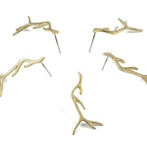 Brass Branch Earring Post - Raw Brass Branch Earring Stud - Earring Findings - Jewelry Supplies - 29.55x15.25x1.56mm - PP3008