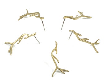 Brass Branch Earring Post - Raw Brass Branch Earring Stud - Earring Findings - Jewelry Supplies - 29.55x15.25x1.56mm - PP3008