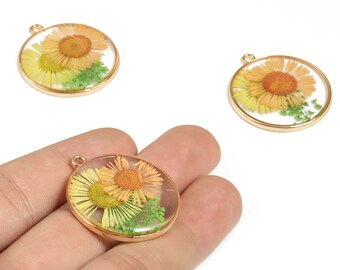 Resin Round Earring Charms - Resin Real Flower Pendant