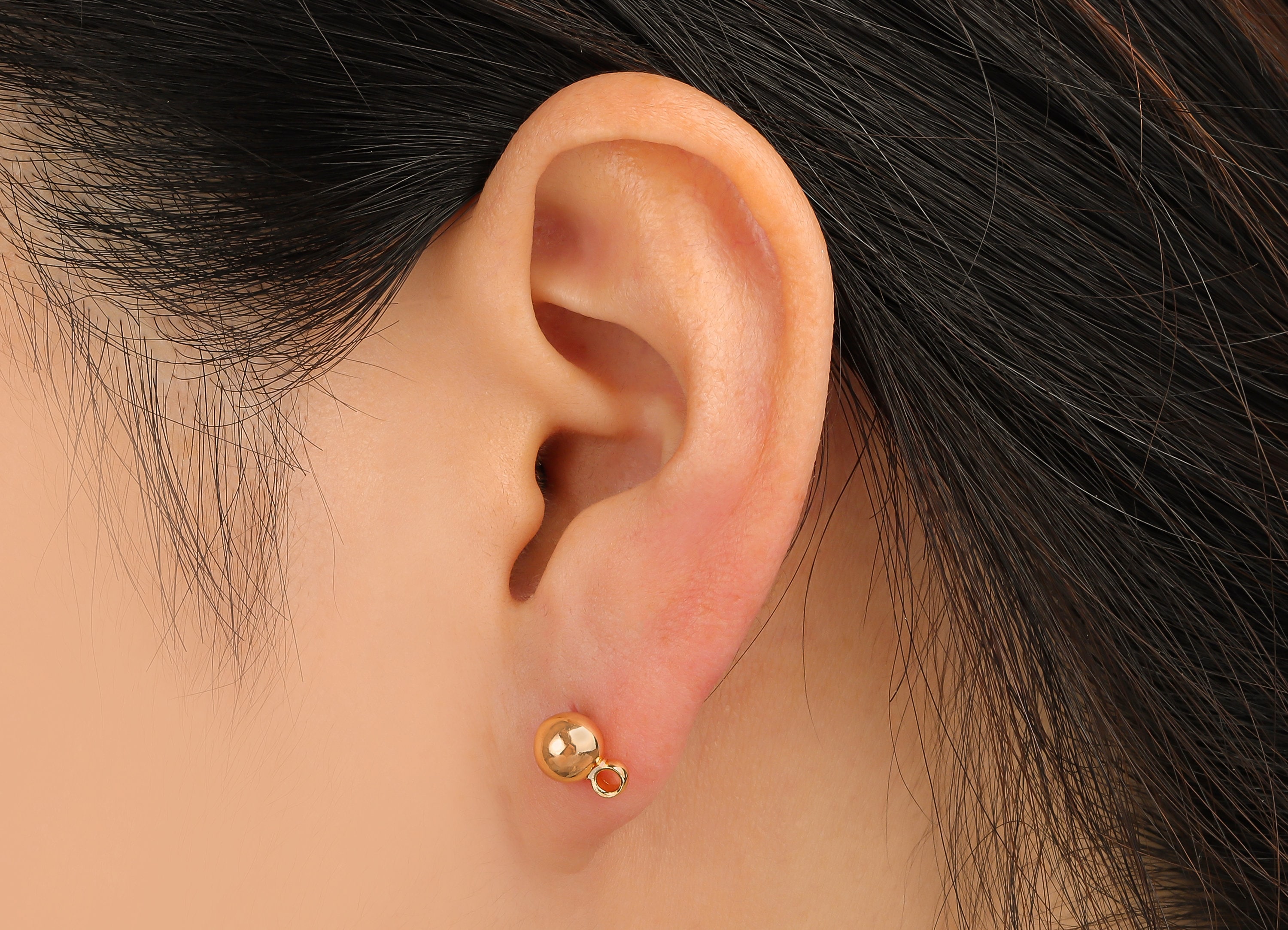 Orecchino A Perno A Sfera Da 3 Mm In Oro Giallo 9 Carati Autentico - Italia - Foto 2