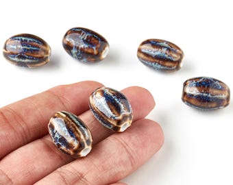 Glazed Ceramic Beads - Carved Beads - Handmade Beads - Necklace Beads - Connectors Beads - Jewelry Supplies - 20.65x14.72mm - NS1038