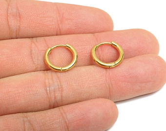 2*14mm Steel Hoop Earring - Minimalist Huggie Hoop Earring - Classic Clasp Hoop Earring - Gold Plating Steel - 14x14x2mm - SS1717-10G