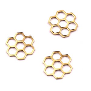 Connector Brass Honeycomb - Honeycomb Shaped Raw Brass Connector - Honeycomb - Jewelry Supplies - 14x14x1mm - PP1160 image 2