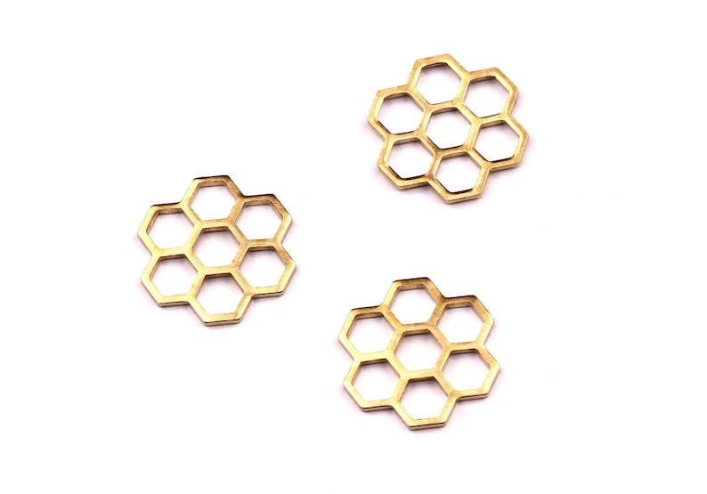 Connector Brass Honeycomb - Honeycomb Shaped Raw Brass Connector - Honeycomb - Jewelry Supplies - 14x14x1mm - PP1160 image 2