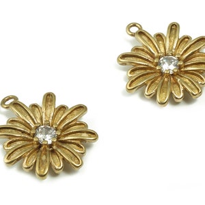 Raw Brass Daisy Flower Charms – Zircon Flower Earring Charms – Daisy Pendant Charms - Jewelry Making Supplies -18.76x16.86x3.32mm - PP4875