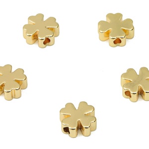 Gouden Klaver kralen - Messing Blad Spacer Kralen - Armband Kralen - 18K Echt Verguld Messing - Sieraden Maken - 7.4x7.4x3mm - RGP4426