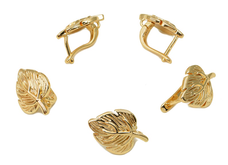 Brass Leaf Earrings Clasp Gold Leverback Earring Leaves Clasp Earrings 18K Real Gold Plated Brass 19.6x12.78x2.4mm RGP5541 zdjęcie 1
