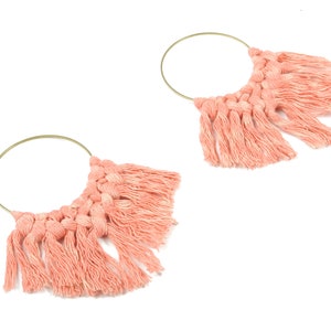 Tassel Earring Charms - Handmade Cotton Macrame Earrings - Raw Brass Hoop - Fringe Earrings - luxe Fan tassel - 92x81x5.85mm - TS1131-58