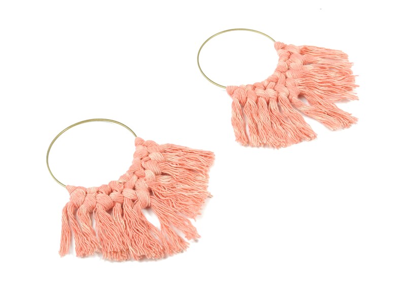 92x81x5.85mm Fringe Earrings Raw Brass Hoop TS1131-58 Tassel Earring Charms Handmade Cotton Macrame Earrings luxe Fan tassel