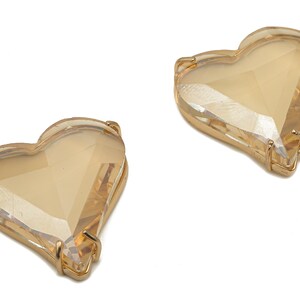 Faceted Glass Heart Earring Charm - Brass Glass Heart Pendant Charm - Gold Tone Plated Brass Framed- Modern Jewelry-26.15x25.8x7.1mm-GS1150C