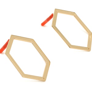 Brass Hexagon Earring Post - Brass Hexagon Earring Stud - Gold Tone Plated Brass - Earring Post - Jewelry Supplies - 39x29x1mm - PP3031