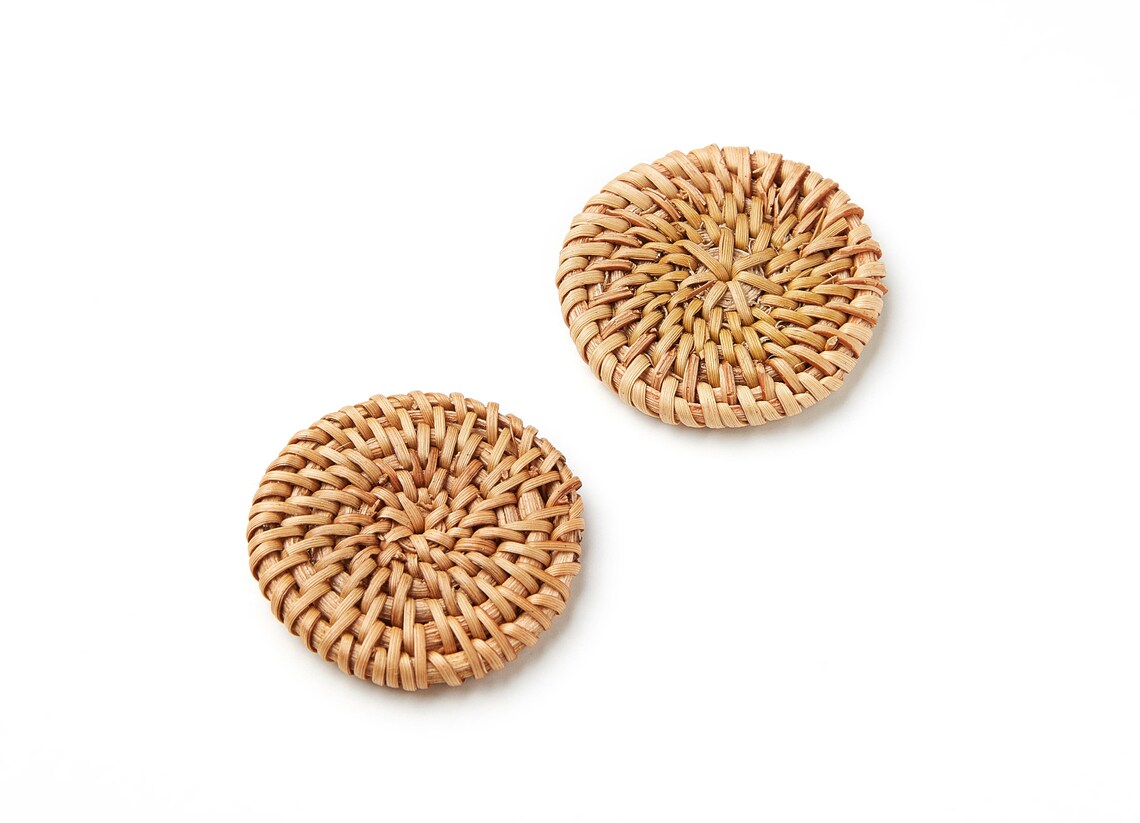 Handwoven Rattan Earrings Coin Shaped Rattan Pendant Etsy