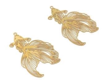 Brass Goldfish Earring Charms - Raw Brass Fish Pendant - Earring Findings - Jewelry Supplies - 41.19x25.97x0.3mm - JJB6103