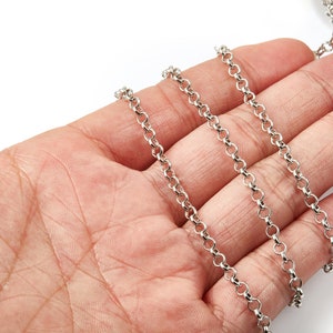 Iron Rolo Chain - Silver Tone Plated Chain - Soldered Round Rolo Chain - 0.15&quot; x 0.15&quot; x 0.04&quot; - for Necklace Jewellery Making - CC1096S