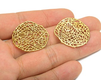 Brass Round Earring Stud - Raw Brass Circle Earring Post - Surgical Stud - Earring Post - Jewelry Supplies - 29.29x29.29x1.47mm - PP3318