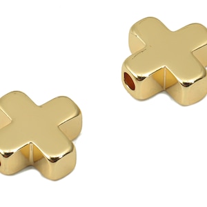 Gold Cross Beads – Brass Cross Spacer Beads – Bracelet Beads - 18K Real Gold Plated Brass - Jewelry Making - 8.12x8.12x3.06mm - RGP4458