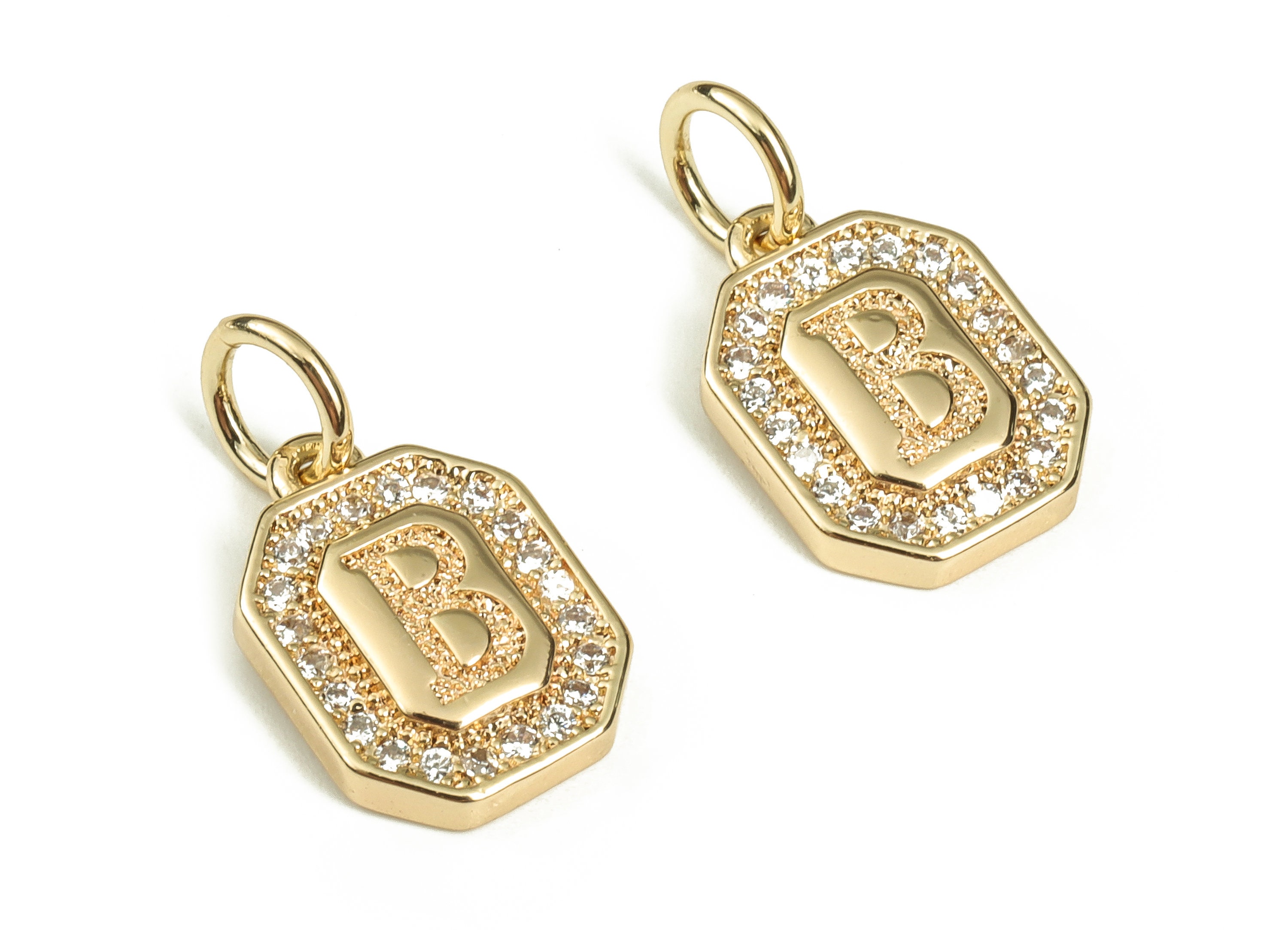 Brass Square Letter B Earring Charms With Zircons Initial B Gold Alphabet Pendant 18K Real Gold Plated Brass 12.02x8.33x2.33mm rgp3595b Etsy