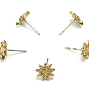 Brass Star Earring Stud With Zircons - Raw Brass Star Post - Brass Stud - Earring Findings - Jewelry Supplies - 8.95x8.85x1.94mm - PP4472