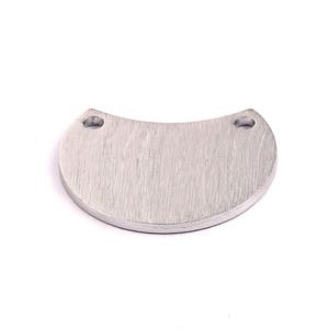 May include: A silver half-circle metal tag with two holes for attaching a chain or string.