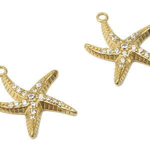 Brass Starfish Earring Charms with Zircons - Raw Brass Sea Star Pendant - Jewelry Making Supplies - 17.5x13.11x1.94mm - PP5266