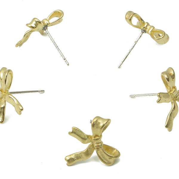 Brass Bow-Knot Earring Stud - Raw Brass Bow Tie Earring Post - Imitation Silver Stud - Jewelry Supplies - 15.64x11.77x2.78mm - PP7413