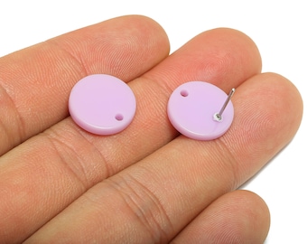 Acrylic Round Earring Stud - Purple Acrylic Round Earrings Post - Stainless Steel Stud - Smooth Surface Earring Post - 15x15x2mm-AC1385-A675