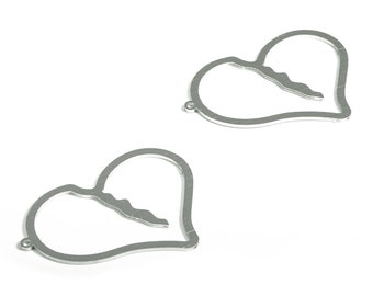 Aluminum Heart Earring Charms - Aluminum Heart Pendant - Anodized Aluminium Charms - Silver Tone Plated - 42.72x36.53x1.02mm - AA1157B