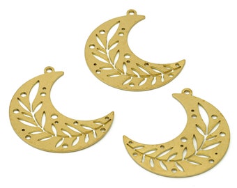 Brass Crescent Leaf Earring Charm - Raw Brass Moon Pendant
