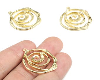 Pendientes redondos de aleación - Colgante circular de aleación dorada - Aleación chapada en tono dorado - Suministros para joyería - 32,04 x 27,95 x 2,08 mm - ZZ1718