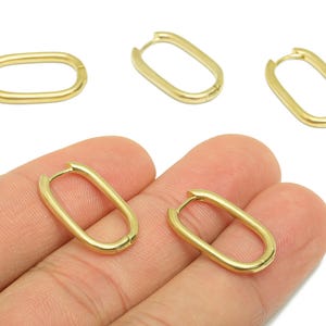 Rektangulära Huggie Hoop Örhängen - Rå Mässing Örhängesspänne - Mässing Geometrisk Spänne Örhängen - Huggie Hoop - 20,2x12,4 x 2 mm - PP9562