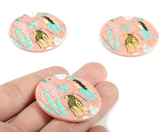 Runde Acrylohrringanhänger - Acryl Leopard Rund Pandant - Ohrring Zubehör - Schmuck Zubehör - 39.92x39.92x2.31 mm - AC2005