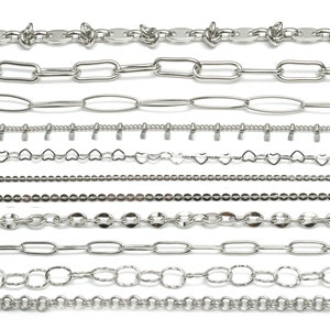 Steel Paper Clip Chain - 304 Stainless Steel Cable Chain - Hammered Satellite Curb Chain - Heart Chain - Double Round Link Cable Chain