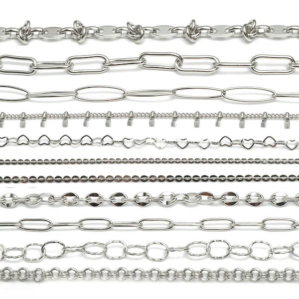 Steel Paper Clip Chain - 304 Stainless Steel Cable Chain - Hammered Satellite Curb Chain - Heart Chain - Double Round Link Cable Chain