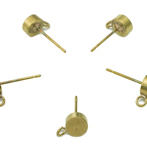 Brass Mini Thick Round Earring Posts - Raw Brass Mini Circle Stud Earring - Earring With Loop - Brass Stud - 9.1x6x2.7mm - PP8030