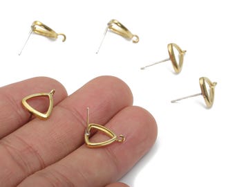 Brass Triangle Earring Stud With Loop - Raw Brass Triangle Earring Post - Silver Plated White Brass Stud - 13.37x10.76x1.73mm - PP5127