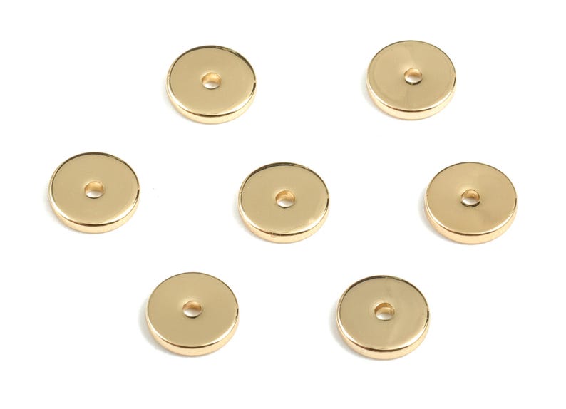 Espaceurs de perles disque plat 6 mm en laiton doré - Perles d'espacement rondelles Heishi - Disque en laiton plaqué or véritable 18 carats - 6,14 x 6,14 x 1,05 mm - RGP2699 image 2