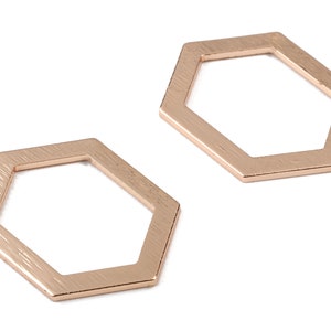 Brass Hexagon Charms - Brass Textured Hexagon Pendant - 18K Real Gold Rose Plated Brass - Necklace Pendant - 26.72x19.3x1.15mm - RGP2272