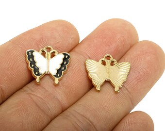 Alloy Black Enamel Butterfly Charm - Enamel Butterfly Pendant - Kawaii Butterfly Charm - DIY Butterfly Pendant - 16x17.64x2.44mm - AC2877