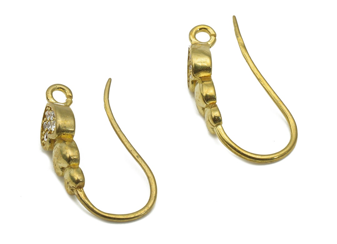 Brass Ear Wires With Heart Adornment Zircon Paved Ear Wire Etsy