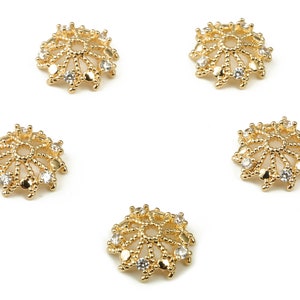 Flower Bead End Caps With Zircons - Spacer Bead Caps - 18K Gold Plated Brass Bracelet Beads Cap – Jewelry Supplies - 12x11.6x3.7mm – RGP3912